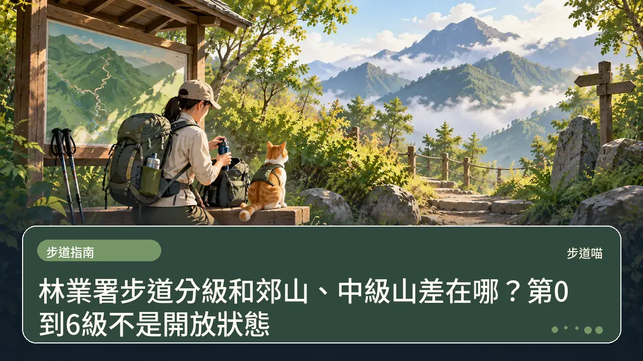 林業署步道分級和郊山、中級山差在哪?第0到6級不是開放狀態主題插畫